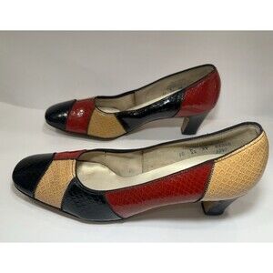 Vintage 60's Gaymode Patchwork Leather Pumps Round Toe Low Heel 10 Narrow MadMen